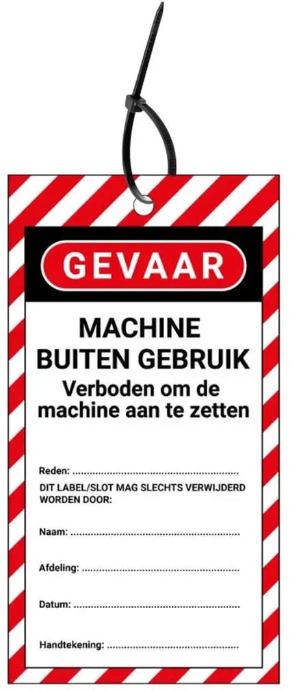 LOTO tags machine buiten gebruik NL - 10 stuks - inclusief tiewraps
