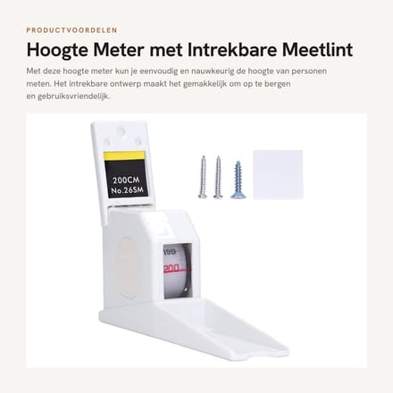 Dailygoods- Hoogtemeter 200 cm - Nauwkeurige Meting - Wandmontage - Compact Ontwerp - Multifunctioneel - Inclusief Schroeven