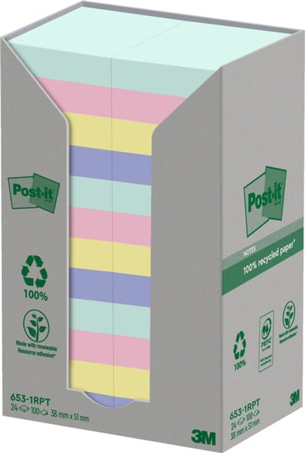 Memoblok post-it 653rpt 38x51mm rainbow pastel | 12 stuks