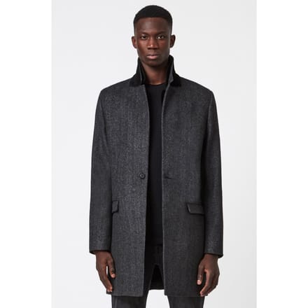 AllSaints Morden Coat Charcoal Größe: 34 | Einreihige Mäntel Outlet | Herren | Schwarz