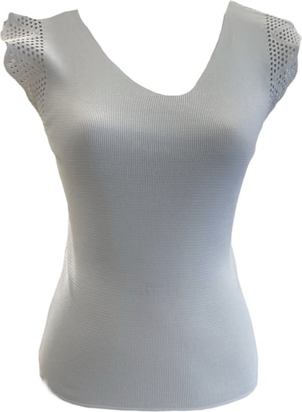 Top geribbelde stof met leuke mouwen V-Hals dameshemd | Wit