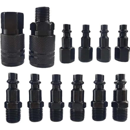 12PCS 14'' NPT Luchtkoppeling & Plug Kit, Industriële Type D Snelkoppelingsset, Luchtcompressorslang zwart