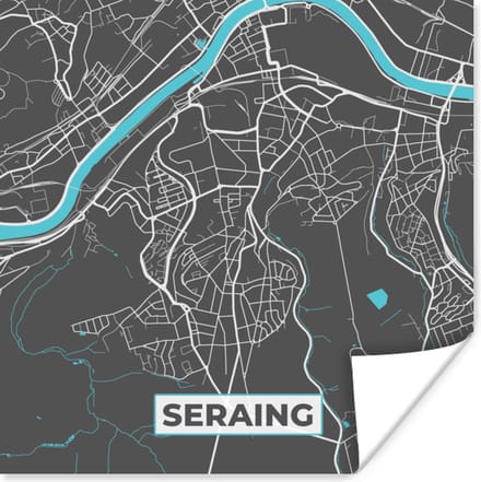 Poster Plattegrond – Seraing – Blauw – Stadskaart - Kaart - 75x75 cm