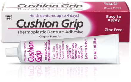 Cushion Grip Thermoplastic Denture Adhesive, 1 oz - Refits and Tightens Loose Upper and Lower Dentures and Partials | Non Glue Adhesive