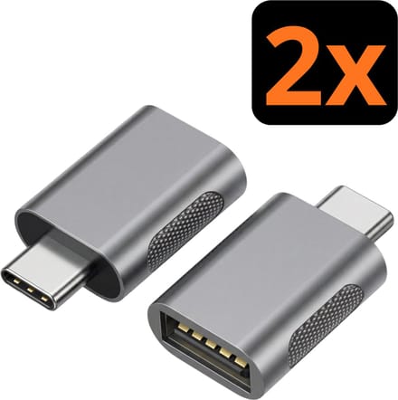 Nereb - 2x USB naar USB-C Adapter – 2-Pack – USB-A naar USB-C Converter – USB-C Female - USB-C