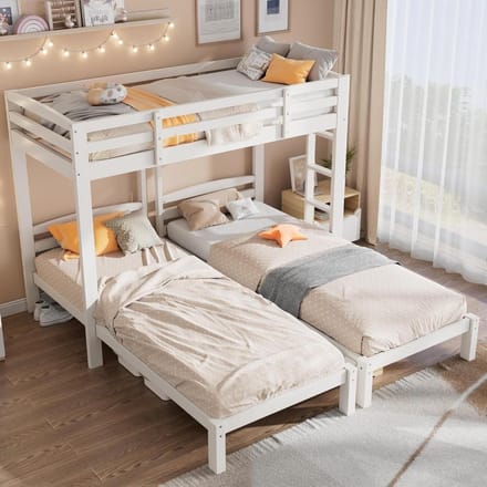 Driepersoonsbed - Stapelbed Kinderbed - Ruimte Besparen - Massief Grenenhout - 90 x 200 cm - Wit
