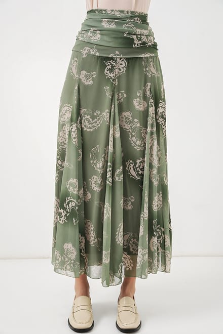 Hoge Taille Paisley Maxi Rok