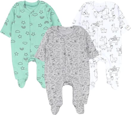 Babypak Jongen met Voetjes - Pyjama Romper Lange Mouw Katoen 3-Pack