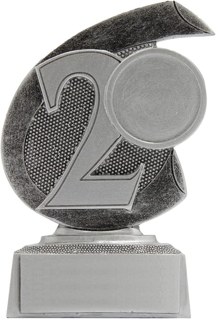 Trofee Nummer 2 Zilver/Zilver 10 cm Tweede Prijs Vis Wedstrijd Viswedstrijd Twee