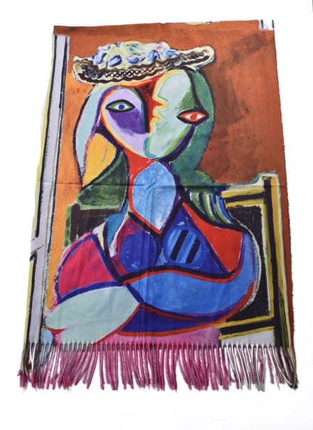 Sjaal schilderij Picasso wintersjaal 2 kanten print ( 1 kant effen)