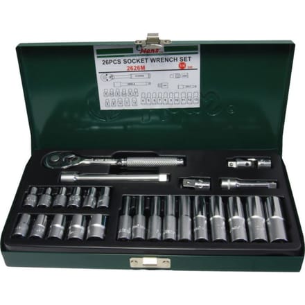 Dopsleutelset HANS 1/4 inch 26 Stuk (kurz en lang)