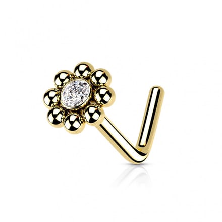 Neuspiercing PVD L-bend beaded 0.8x6x4 - goud - LMPiercings