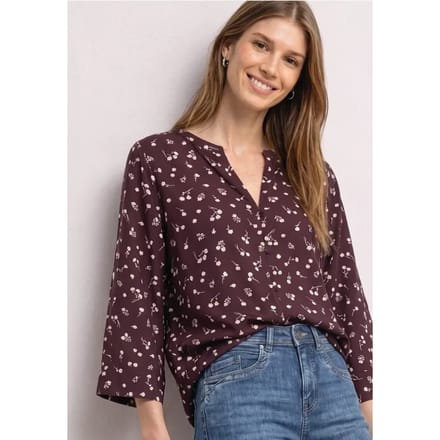 Blouse met 3/4-mouwen, split in de hals en print