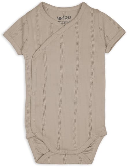 Lodger Romper met korte mouwen - Pointelle - Groen - Maat 68 - bio katoen - Overslag romper