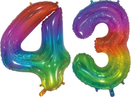 Folieballon 43 jaar Regenboog 76cm