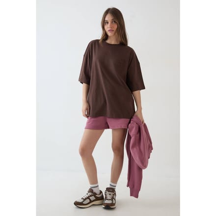Dames Dsgn Studio Oversized T-shirt Met Applicatie Van Eigen Stof | Dark Chocolate | Maat: Medium