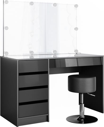 Vicco Kaptafel set met kruk Sherry, Antraciet, 120 cm met spiegel, LED-lichtslinger en kruk