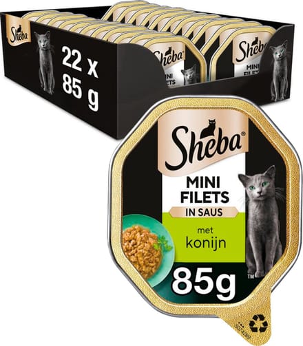 Sheba Kattenvoer - Mini Filets - Konijn in Saus - kuipjes 22x85g