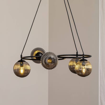 EMIBIG LIGHTING Libra woonkamerlamp, rookgrijs/zwart, Ø 70 cm, 5-lamps.