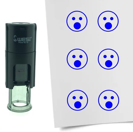 CombiCraft Stempel Smiley Geschrokken 10mm rond - Blauwe inkt