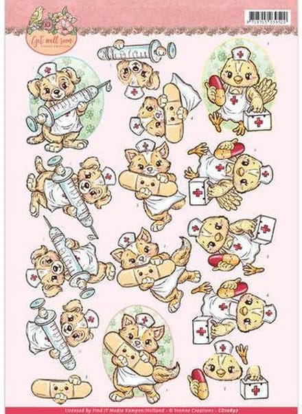 Animal Nurses Get Well Soon 3D-Knipvel Yvonne Creations 1 stuks