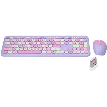 Toetsenbord Muis Combo 2.4G Retro Meerkleurig Stil Cover Draadloos Toetsenbord en Muis SetPaars