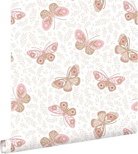 ESTAhome behang vlinders wit, bruin en roze - 50 x 900 cm - 131890
