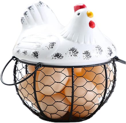 Eiermand van keramiek met ijzeren kooi, 19 cm, voor verse eieren, fruit en snacks