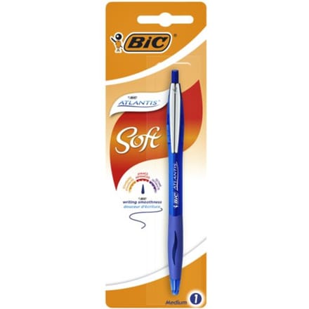 Balpen bic atlantis soft metalen clip clic medium Blauw bister