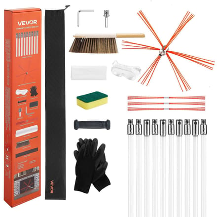 Kit de ramonage, Brosse de cheminée extensible jusqu'à 10 m maximum, Kit de nettoyage de cheminées avec brosses de rechange et lunettes de protection, Cheminée flexible à 90°