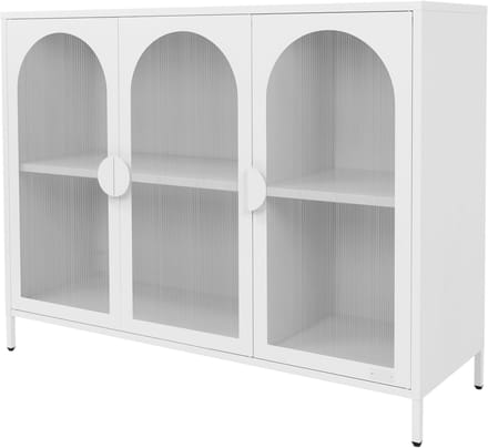 ML-Design industrial metalen vitrinekast tv meubel en dressoir wit 120x93x40 cm met 3 deuren en 4 ruime opbergvakken stalen opbergkast met verstelbare poten modern industrieel design voor woonkamer en eetkamer met stevige stalen constructie