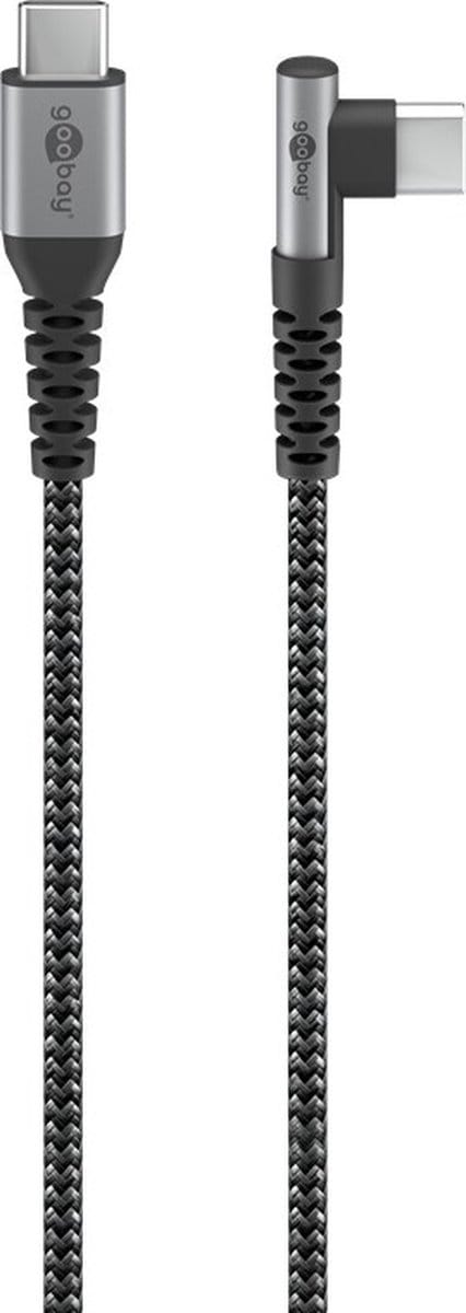 Goobay USB-C naar USB-C haaks (links/rechts) kabel - USB2.0 - tot 60W / nylon - 2 meter