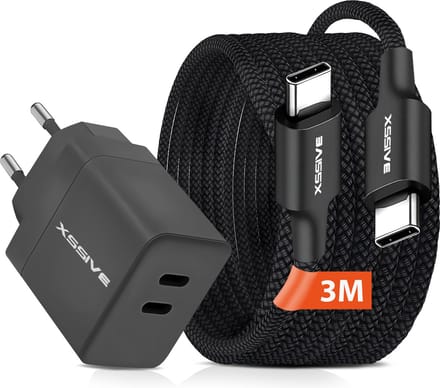 USB C Stekker met Oplaadkabel USB-C naar USB-C - 3 Meter - Geschikt voor Samsung, iPhone 15 16 en Google Pixel - Snellader