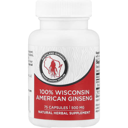 Ginseng Dairyland, 100 % ginseng du Wisconsin, 500 mg, 75 capsules