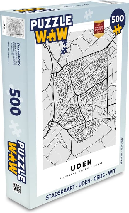Puzzel Stadskaart - Uden - Grijs - Wit - Legpuzzel - Puzzel 500 stukjes - Plattegrond