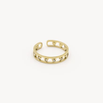 Michelle Bijoux - Verstelbare ring - Stainless Steel - Hartjes met steentjes - Gold