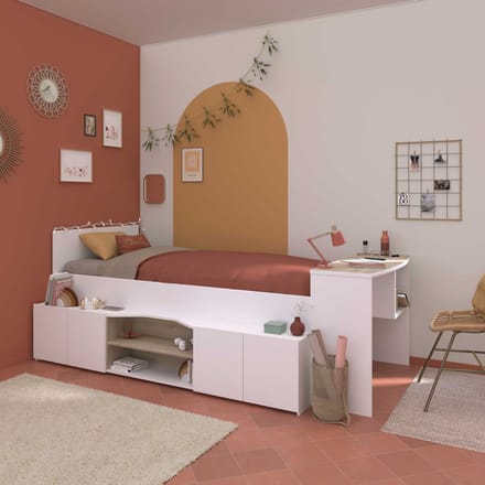 Vente-unique Combinatiebed hout natuurlijk licht, wit 90 x 190 cm, 90 x 200 cm