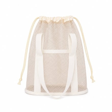 BRD® Kleine Beige Strandtas van gaas - Trekkoord en Handvat - Kindertas