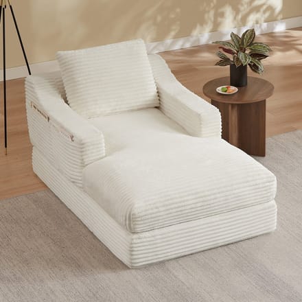 MODFU Loungestoel - Uitschuifbaar Tot Klein Bed - Dubbellaags Ontwerp - Schuim - Wit