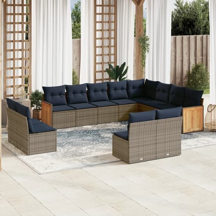 vidaXL - 12-delige - tuinbankset - met - kussens, - grijs - polyrotan
