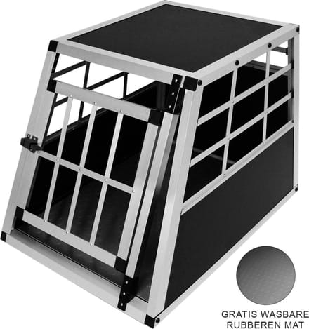 Hondenkooi voor auto - zwart+zilver - medium - aluminium 1 deur