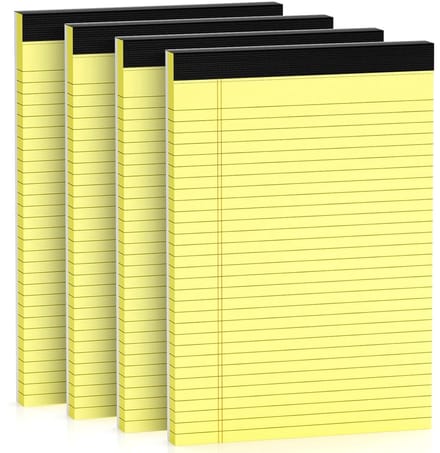 Juridische Notitieblokken A4 (8,5 x 11 inch) Breedgelineerd Geel Set van 4 - Microgeperforeerd