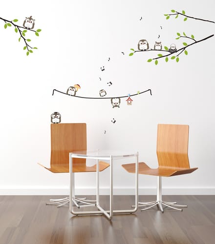 Muurstickers, decoratieve stickers: uilen op takken