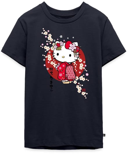 Hello Kitty In Een Rode Kimono En Kersenbloesems Premium T-Shirt Tiener