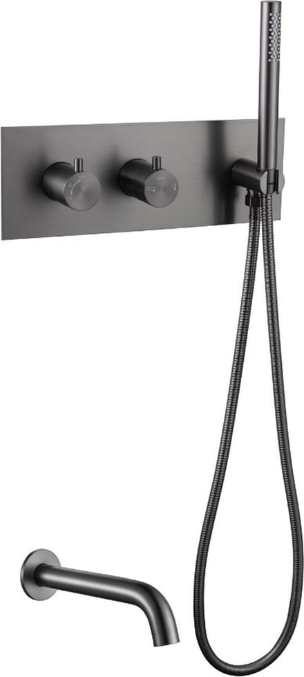 Inbouw badkraan gun metal twee-knop bediening complete set