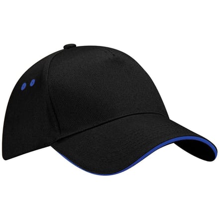 Beechfield Unisex Ultimate 5 Panel Contrast Baseball Cap met Sandwich Peak / Hoofddeksel (Pakket van 2) (Black/Bright Royal)