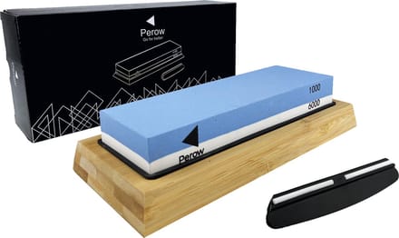 Perow Wetsteen Messenslijper - Slijpsteen - Luxe wetsteen - Bamboe Houder - Korrel 1000/6000