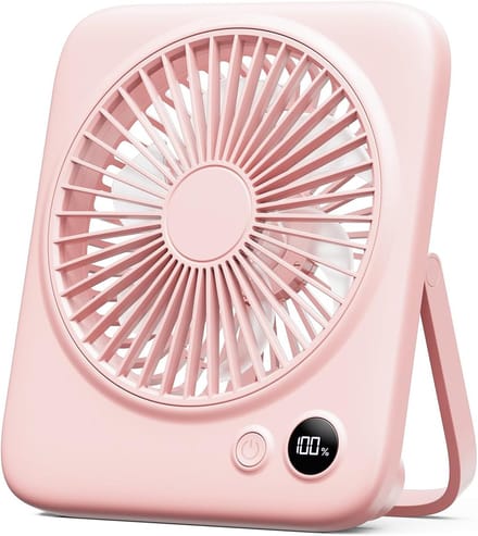 Sounix Mini USB Ventilator - Oplaadbare Tafelventilator - 4000mA Powerbank - LED-scherm - 4 Snelheden - Klein, Stil & Geruisloos - Roze