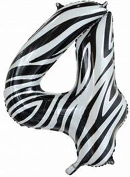 Folie Ballon Cijfer 4 Zebra XL 86cm leeg
