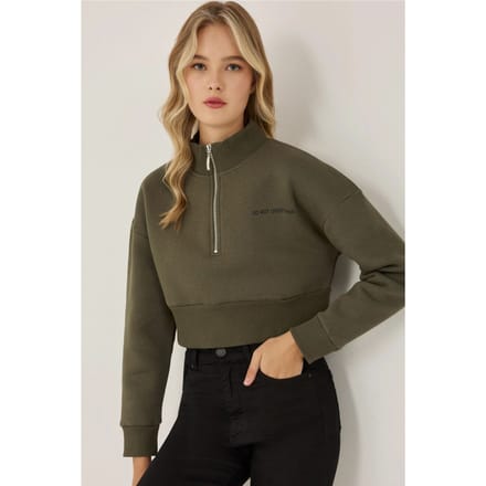 Ritskraag Cropped Slogan Sweatshirt